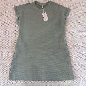 NWT Evaless Textured Stretch Dress XL Sage Green Crew Neck Cap Sleeve Mini